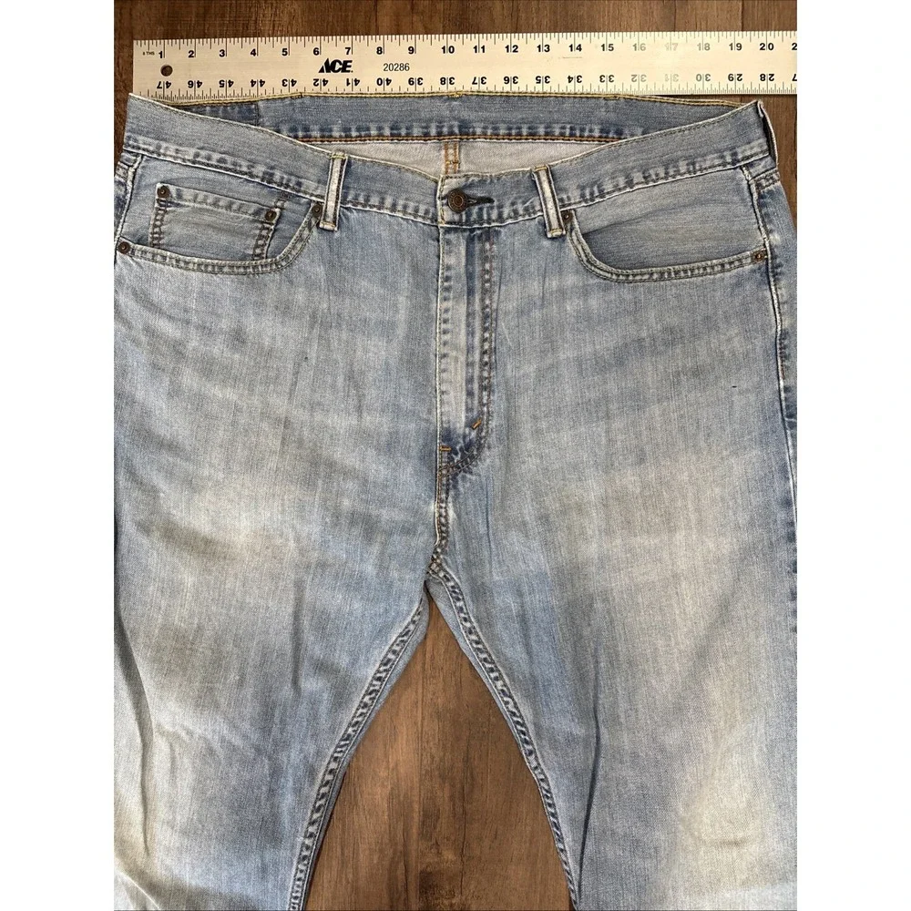 Levi's 505 Jeans Mens 38x28 Red Tab Light Wash Blue Straight Fit VTG Distressed